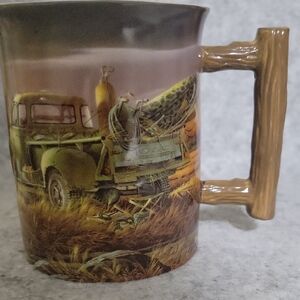 Rustic Green and Brown Mug with Truck Design EUC